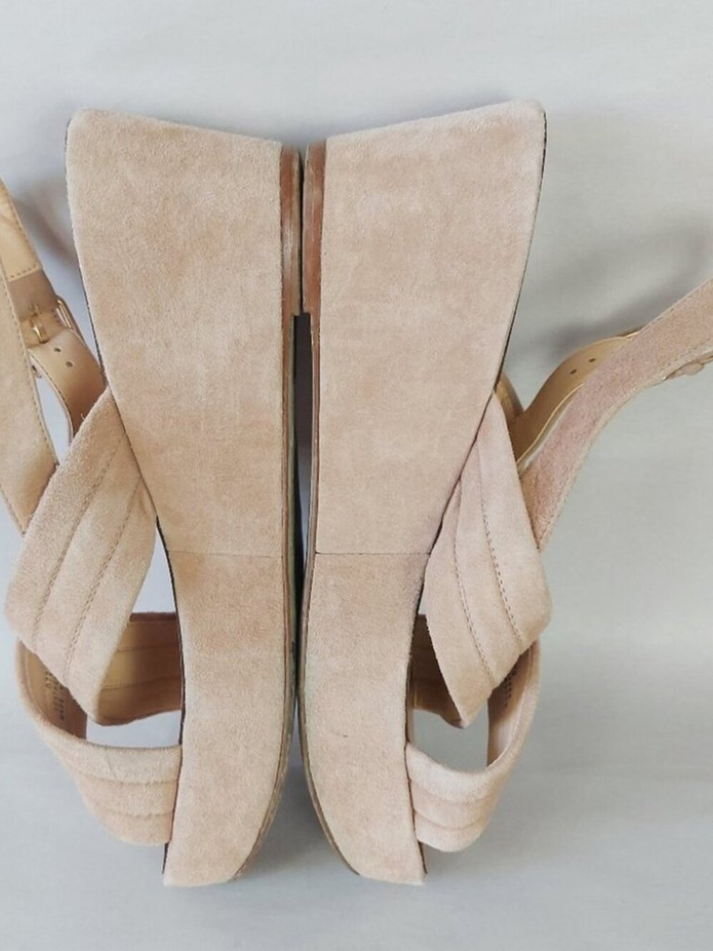 J.Crew Women Darcy Beige Suede Leather Slingback Wedge Sandals Size 8 Comfort - Picture 7 of 14